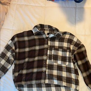 Two-Tone Plaid Button-Up Shirt